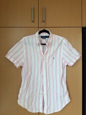 Ralph Lauren Pink and White Striped Short-Sleeve Button-Down Shirt